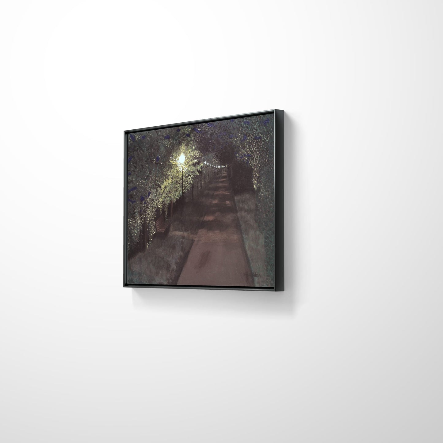 Framed artwork of a garden path with lights on a white wall - COLD BLOW LANE